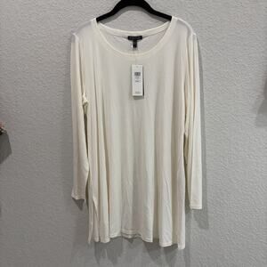 NWT Eileen Fisher 100% Silk Scoop Neck Tunic Ivory Long Sleeve Top L Large